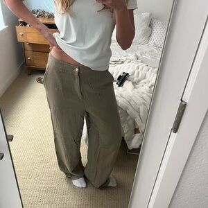 DKNY Wide Leg Olive Green Linen Pants